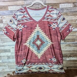 Boho Western Aztec Reddish Brown Tee